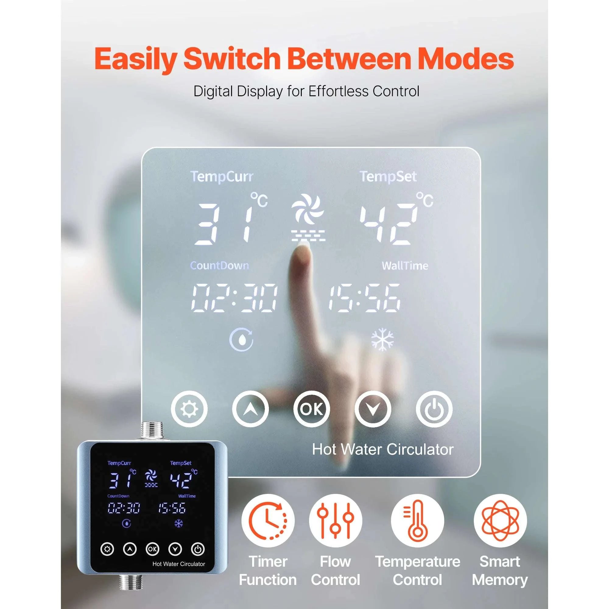 Instant Hot Water Recirculating Pump Kit with Digital Timer & Thermostat-4 GPM / United States