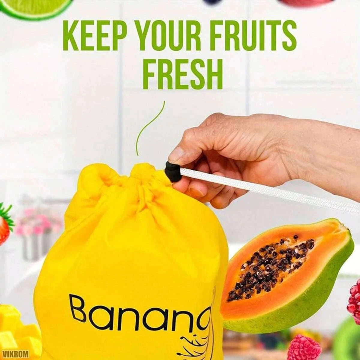 Insulated Banana Preserve Bag for Fresher Fruit on the Go-Yellow 1pc