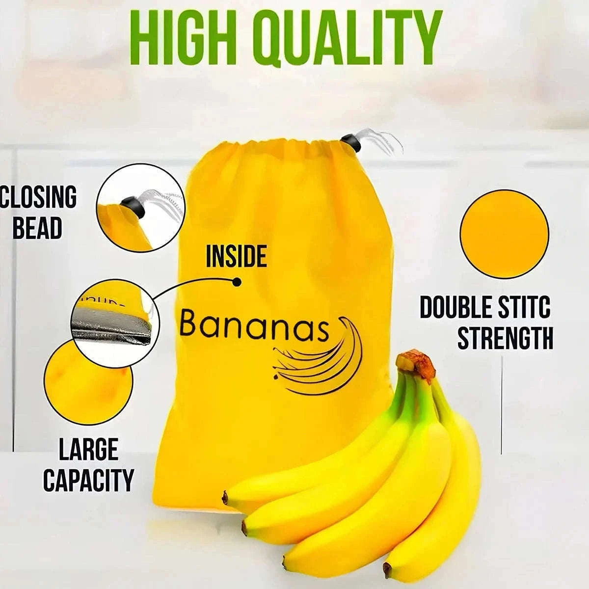 Insulated Banana Preserve Bag for Fresher Fruit on the Go-Yellow 1pc