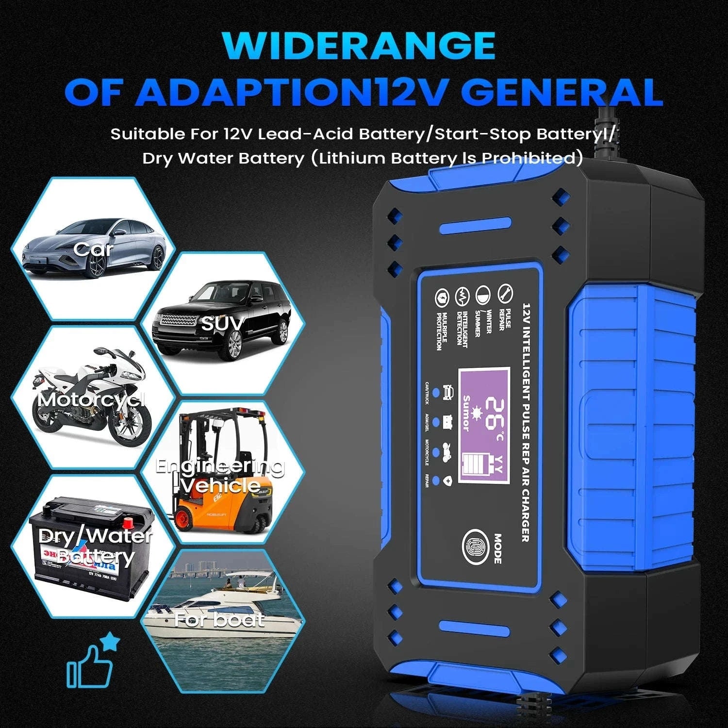 Intelligent Battery Charger 12V 6A for Car & Motorcycle-6A12V Charger