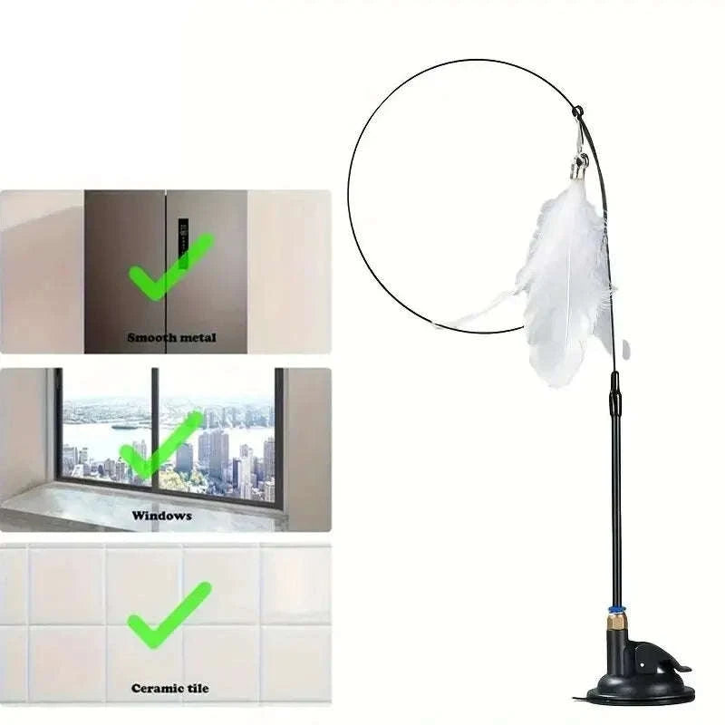 Interactive Cat Toy Teaser with Bell & Feather Wand-Black Enhanced