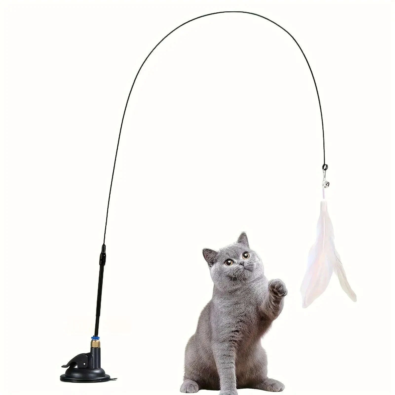 Interactive Cat Toy Teaser with Bell & Feather Wand-Black Enhanced
