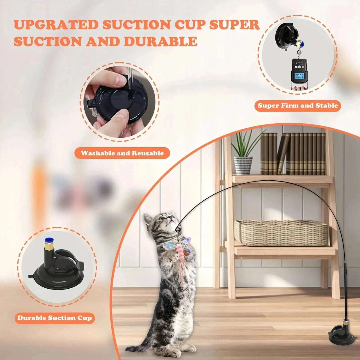 Interactive Cat Toy Teaser with Bell & Feather Wand-Black Enhanced