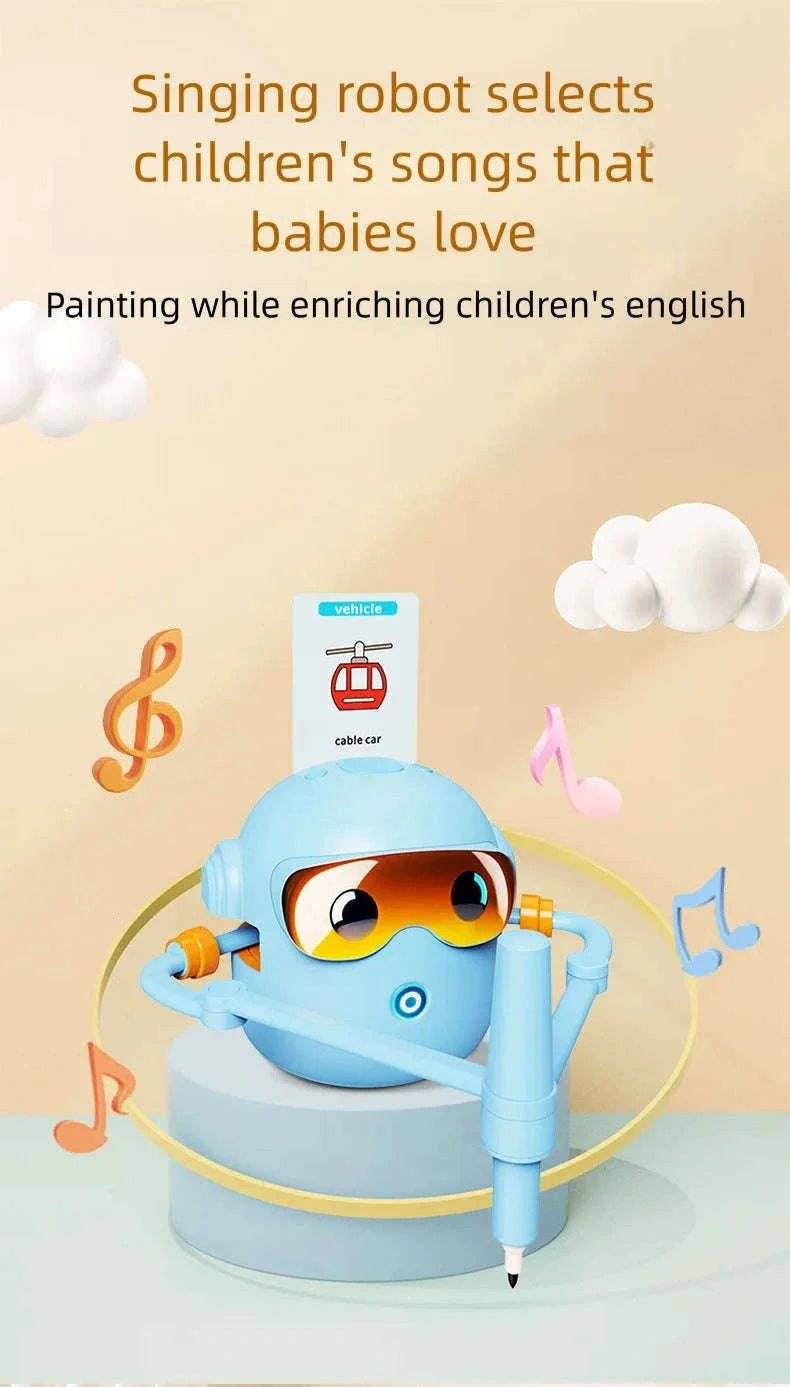 Interactive Drawing Robot for Kids with 100 Cards and Pens-Pink