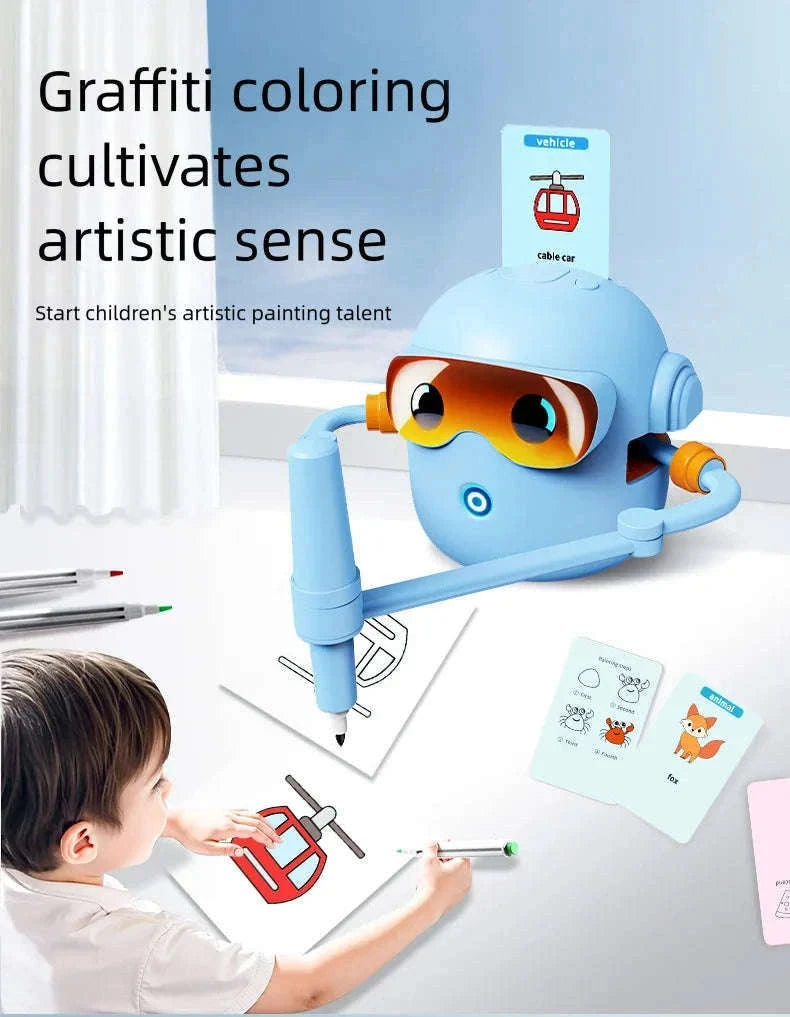 Interactive Drawing Robot for Kids with 100 Cards and Pens-Pink