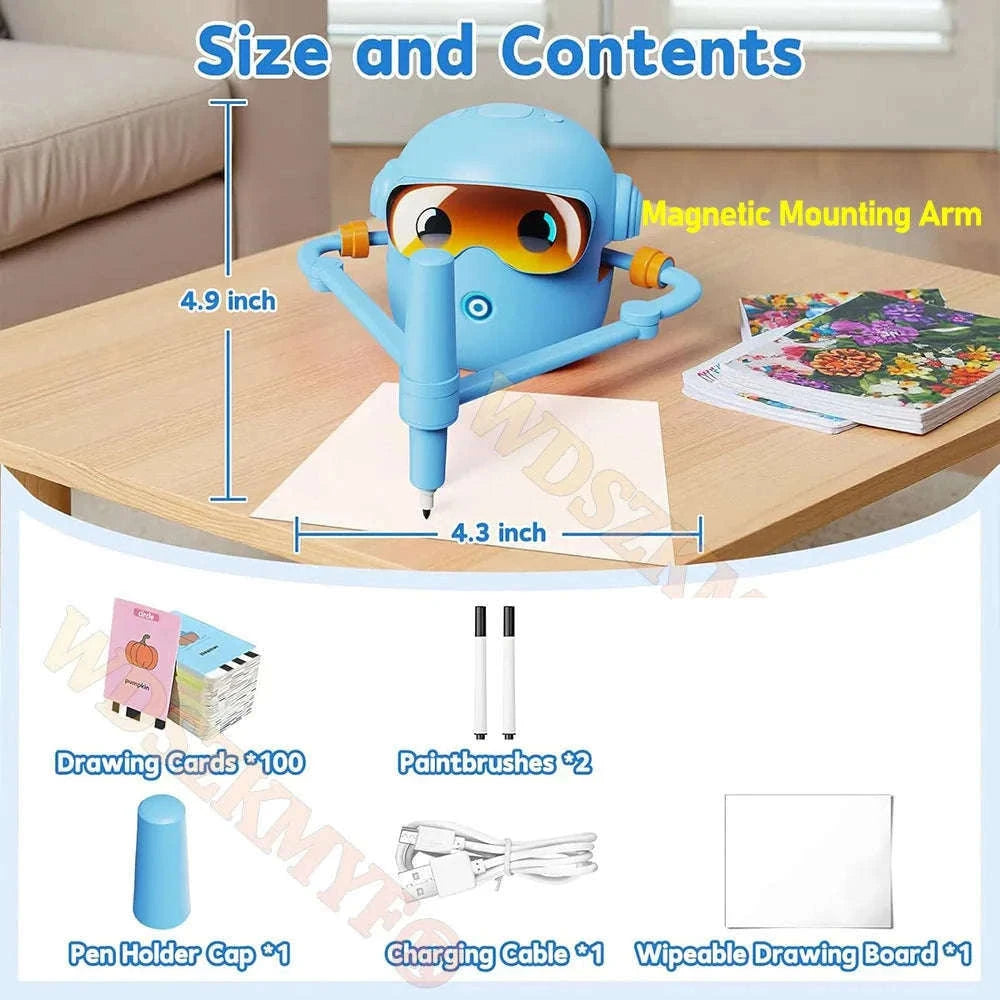 Interactive Drawing Robot for Kids with 100 Cards and Pens-Pink