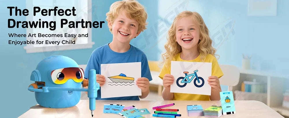 Interactive Drawing Robot for Kids with 100 Cards and Pens-Pink