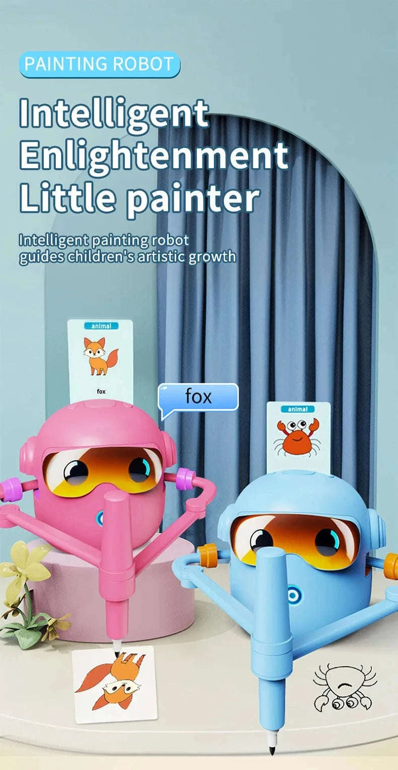 Interactive Drawing Robot for Kids with 100 Cards and Pens-Pink