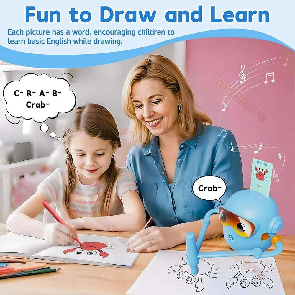 Interactive Drawing Robot for Kids with 100 Cards and Pens-Pink