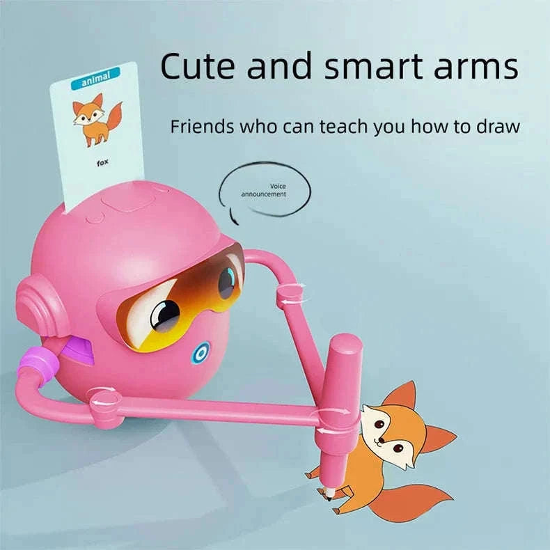 Interactive Drawing Robot for Kids with 100 Cards and Pens-Pink
