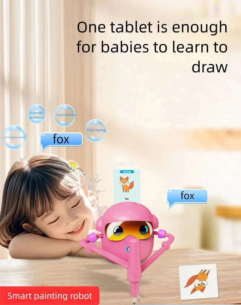 Interactive Drawing Robot for Kids with 100 Cards and Pens-Pink