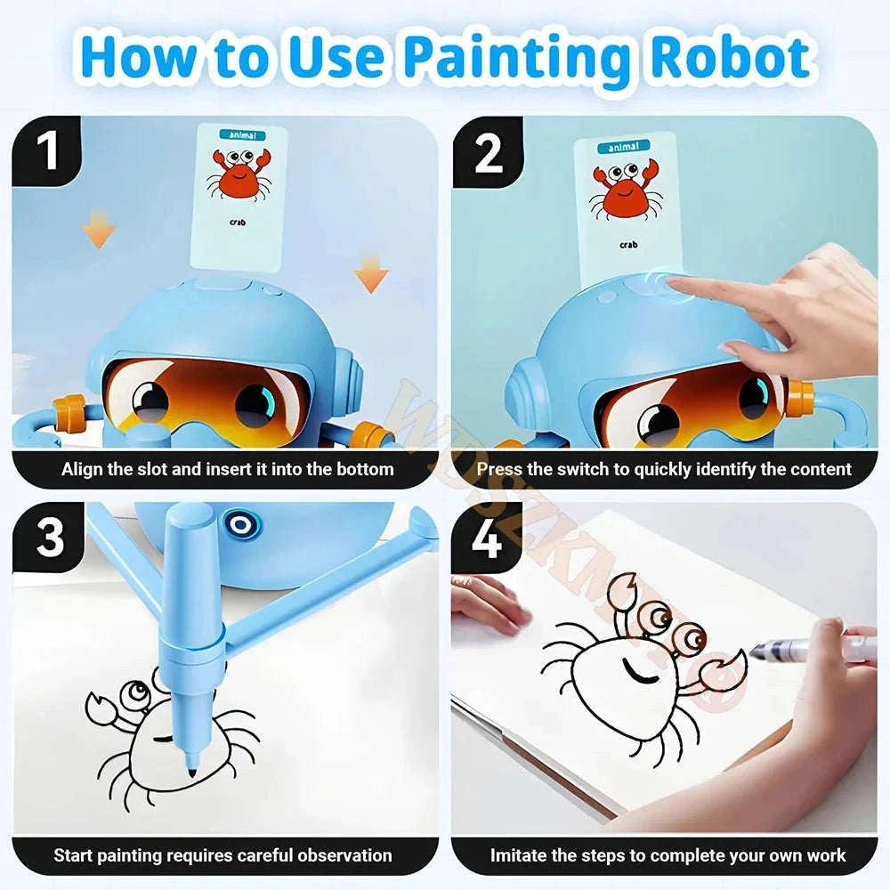 Interactive Drawing Robot for Kids with 100 Cards and Pens-Pink