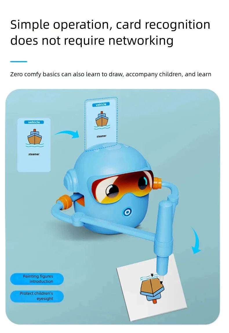 Interactive Drawing Robot for Kids with 100 Cards and Pens-Pink