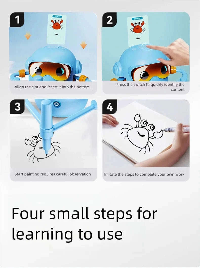 Interactive Drawing Robot for Kids with 100 Cards and Pens-Pink
