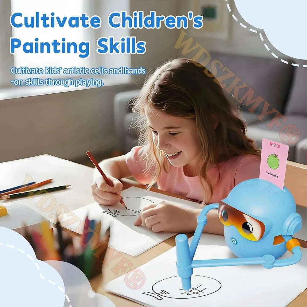 Interactive Drawing Robot for Kids with 100 Cards and Pens-Pink