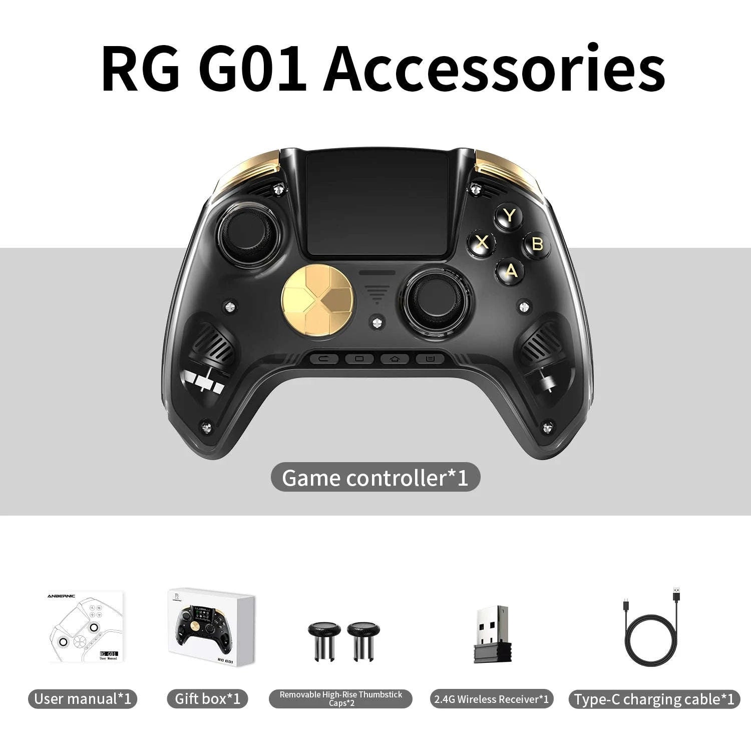 Interactive Screen Wireless Gaming Controller for PC, Steam, Linux, Android, Switch, iOS-Yellow / United States