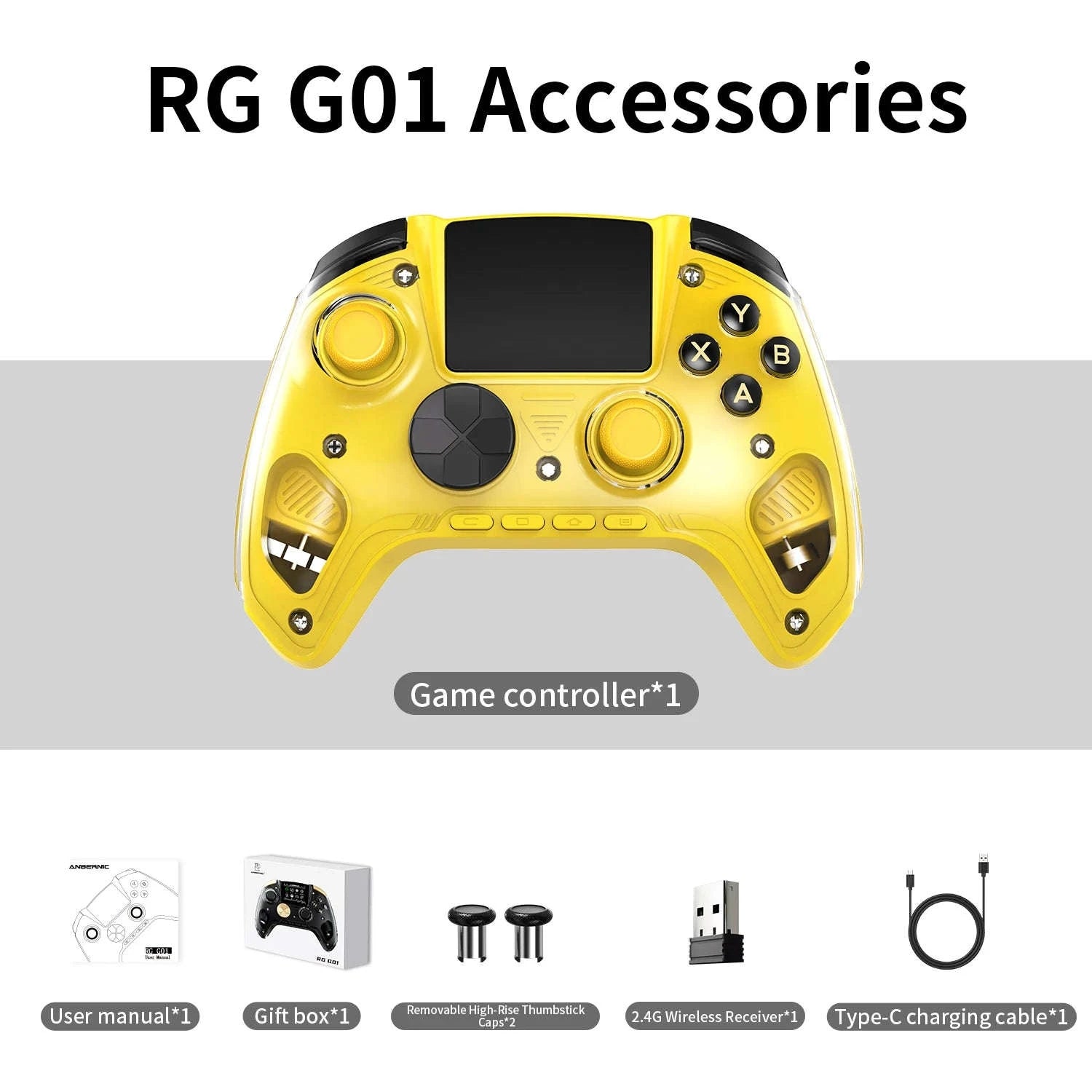 Interactive Screen Wireless Gaming Controller for PC, Steam, Linux, Android, Switch, iOS-Yellow / United States