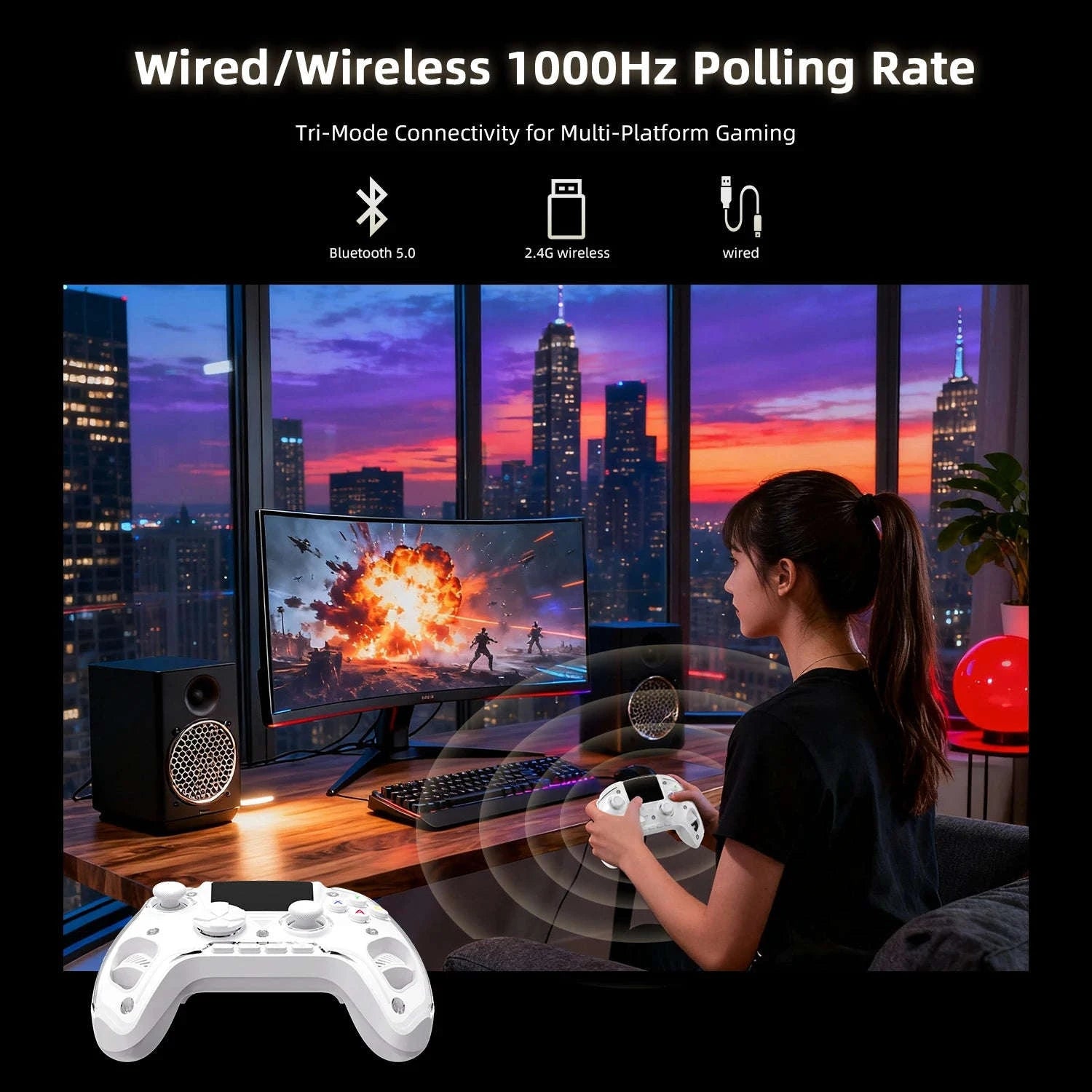 Interactive Screen Wireless Gaming Controller for PC, Steam, Linux, Android, Switch, iOS-Yellow / United States