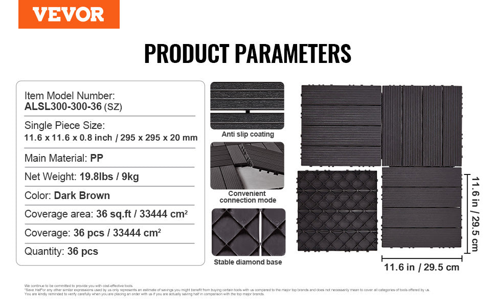 Interlocking Deck Tiles Waterproof Outdoor Flooring for Patio and Poolside