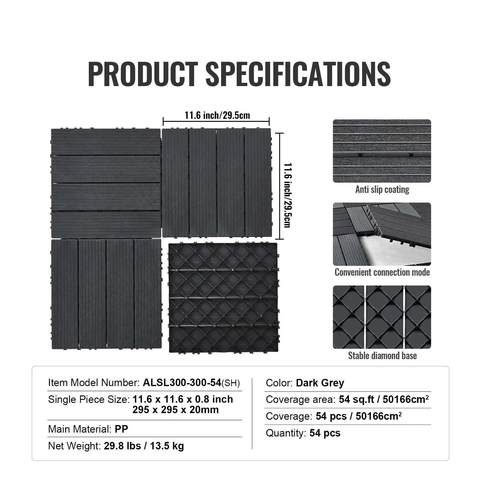 Interlocking Deck Tiles Waterproof Outdoor Flooring for Patio and Poolside-54pcs Dark Brown / United States