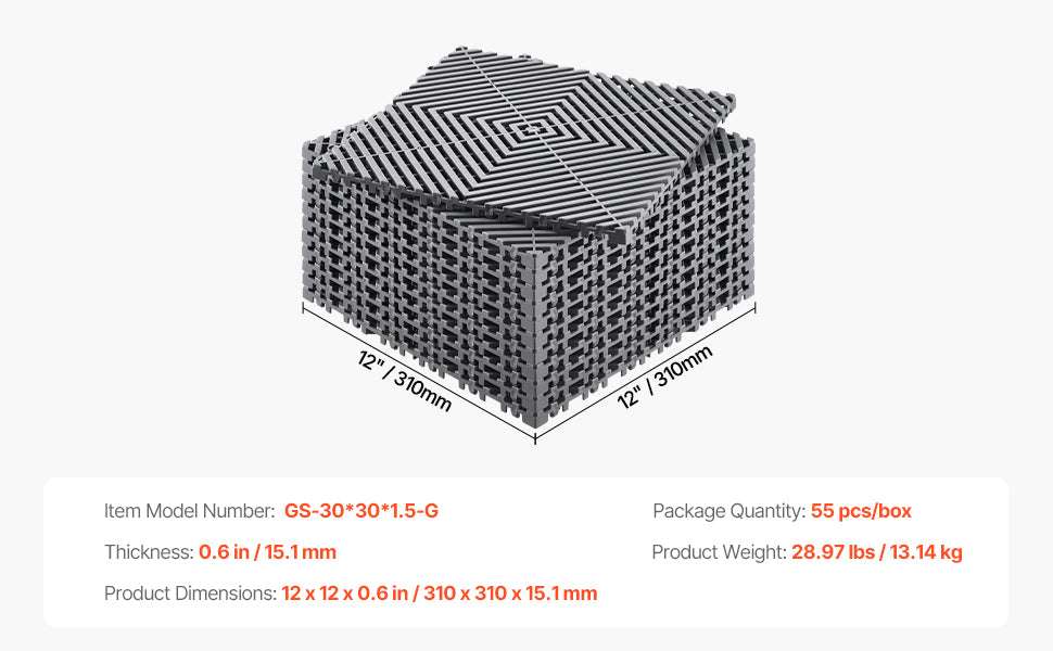 Interlocking Drainage Floor Mats 12x12in Non-Slip Modular Tiles-40 PCS Gray / United States