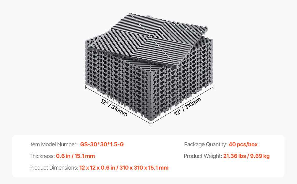Interlocking Drainage Floor Mats 12x12in Non-Slip Modular Tiles-40 PCS Gray / United States