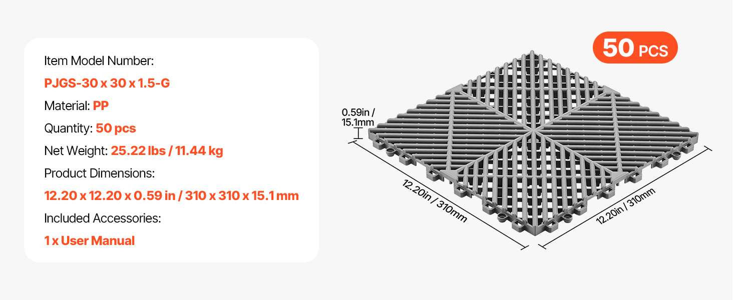 Interlocking Drainage Floor Tiles 12x12 Non-Slip Modular Mats-50pcs Black / United States