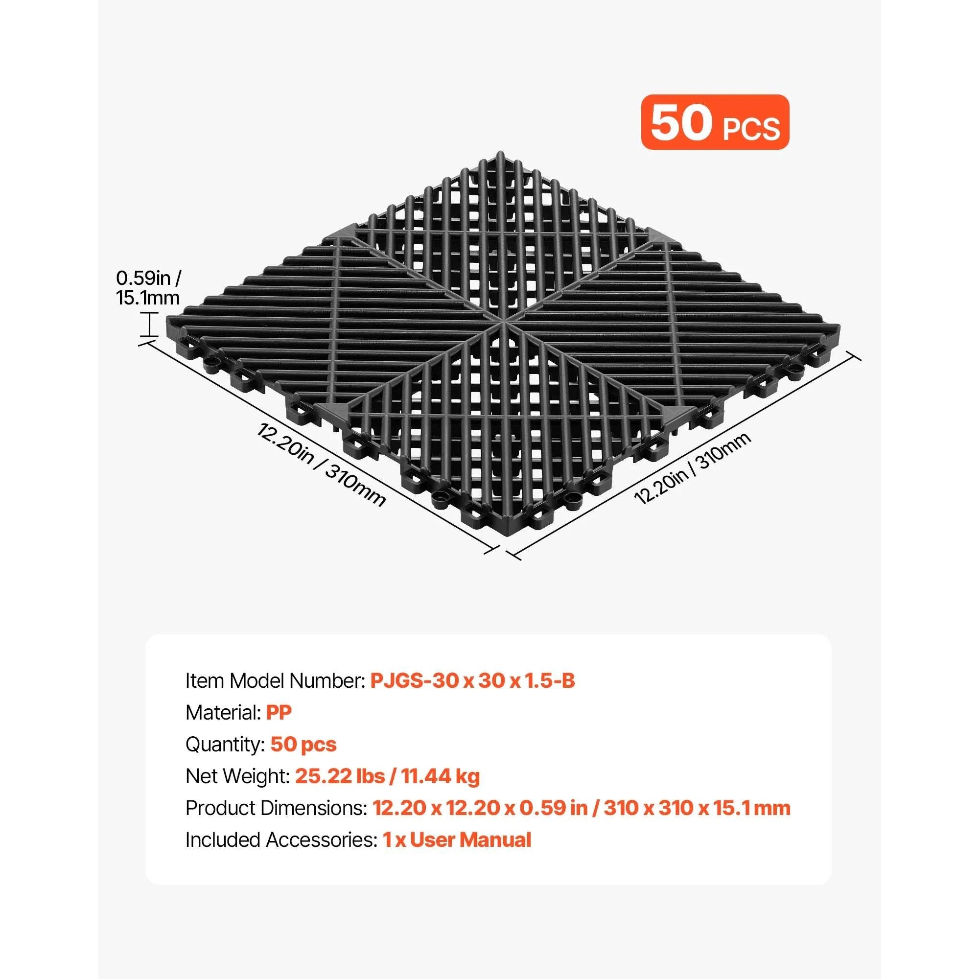 Interlocking Drainage Floor Tiles 12x12 Non-Slip Modular Mats-50pcs Black / United States