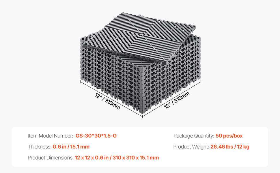 Interlocking Drainage Floor Tiles 12x12in Non-Slip Modular Mat Set-12 PCS Black / United States