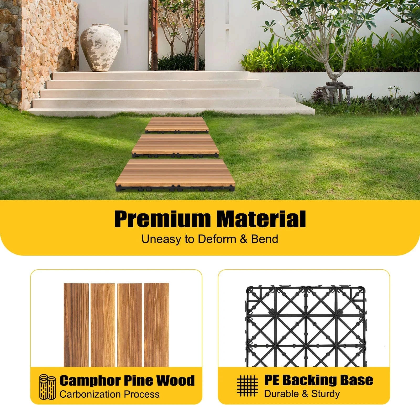 Interlocking Patio Deck Tiles – 36‑Pack Hardwood Flooring Tiles-Brown / GERMANY