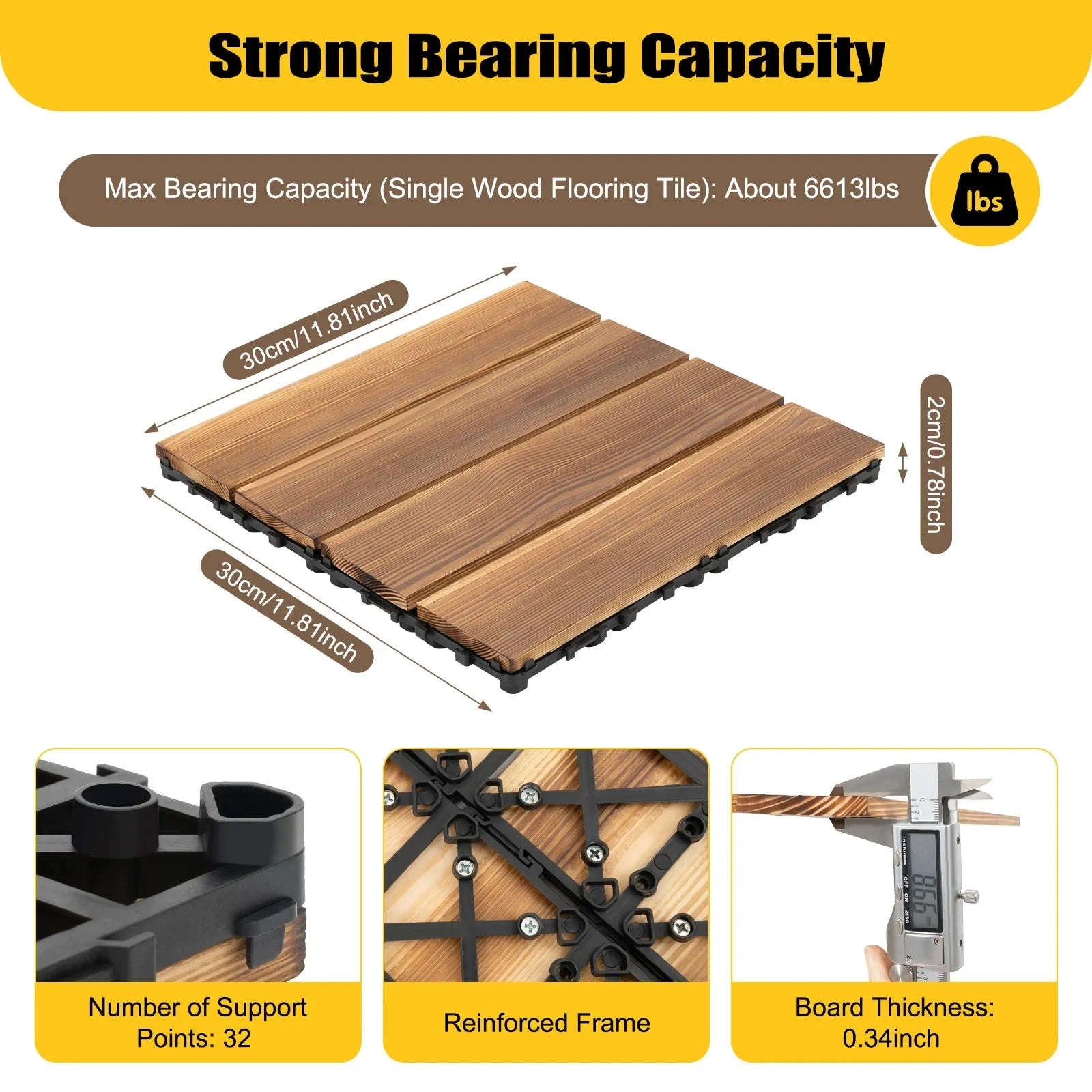 Interlocking Patio Deck Tiles – 36‑Pack Hardwood Flooring Tiles-Brown / GERMANY