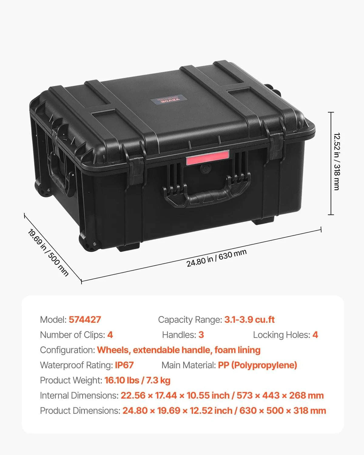 IP67 Waterproof Hard Case with Custom Foam & Secure Lock Design-1.6 cu.ft 2 Handles / United States