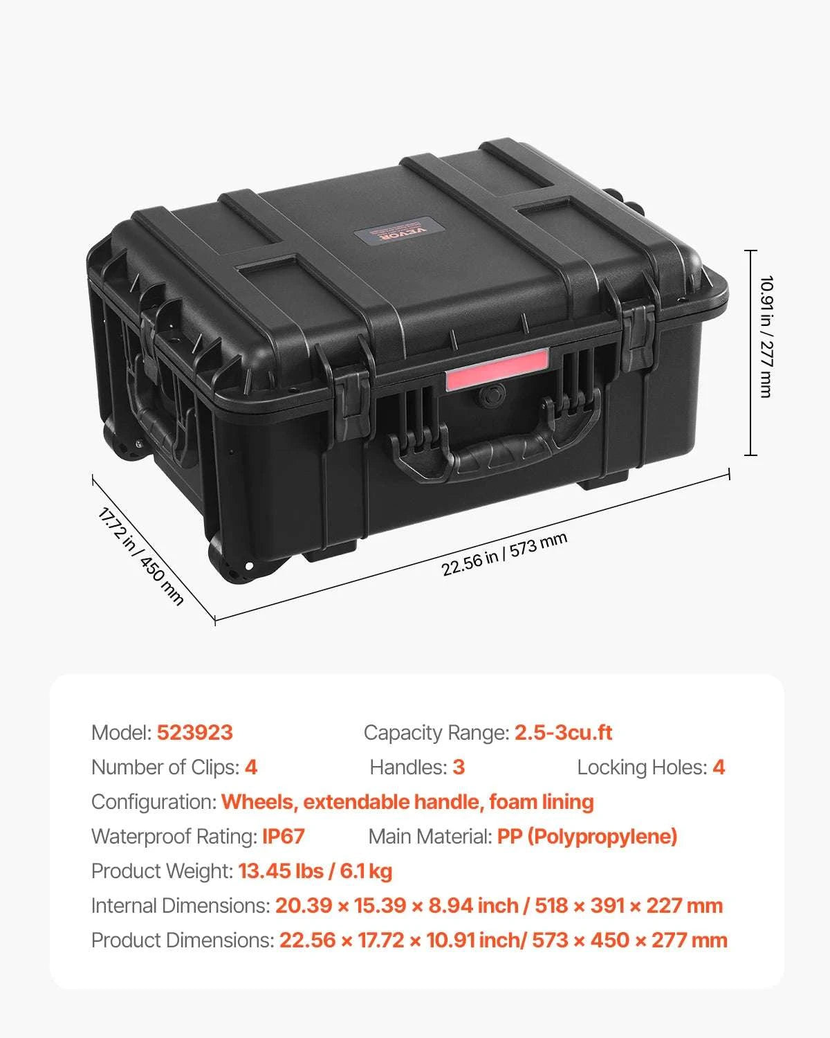 IP67 Waterproof Hard Case with Custom Foam & Secure Lock Design-1.6 cu.ft 2 Handles / United States