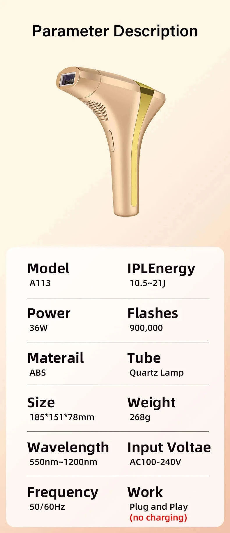 IPL Laser Hair Removal Device with Ice Cooling, 4-in-1 Face & Body-golden / JP / China Mainland