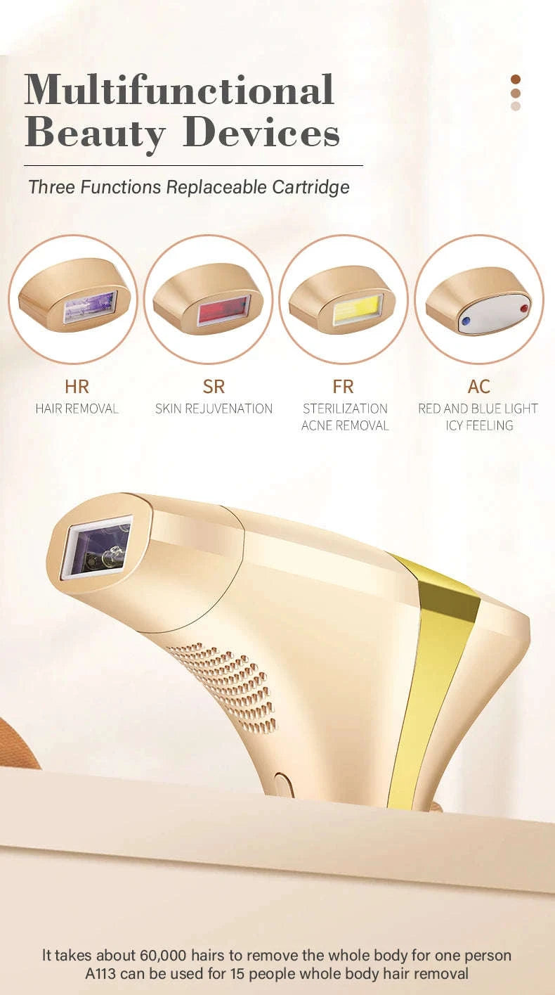 IPL Laser Hair Removal Device with Ice Cooling, 4-in-1 Face & Body-golden / JP / Mexico