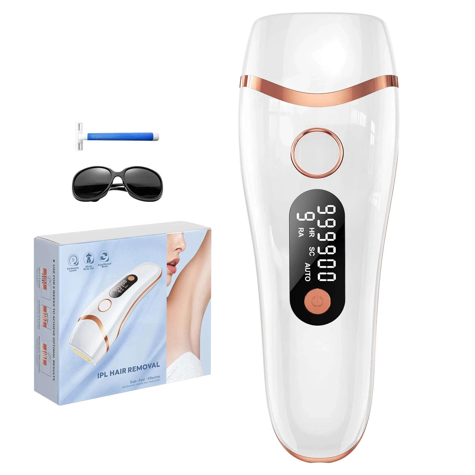 IPL Laser Hair Removal Device with Ice Cooling, Unlimited Flashes-WHITE / US Plug / United States