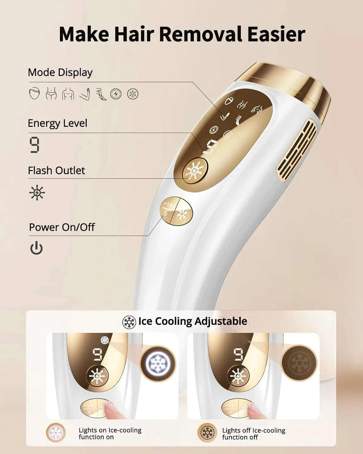 IPL Laser Hair Removal Device with Ice Cooling, Unlimited Flashes-WHITE / US Plug / United States