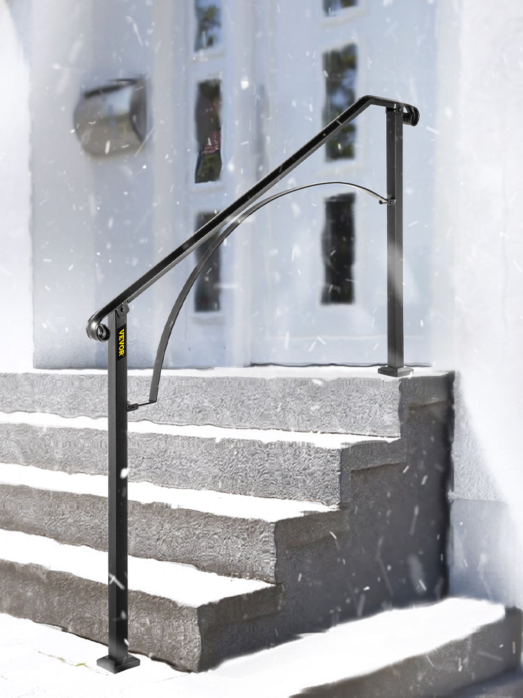 Outdoor Stair Handrail for 4 or 5 Steps, Wrought Iron, Black