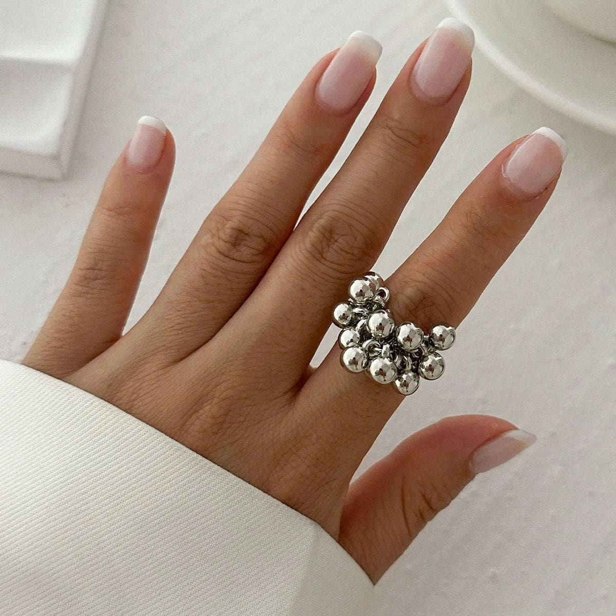 Irregular Metal Ball Ring-Silver Color