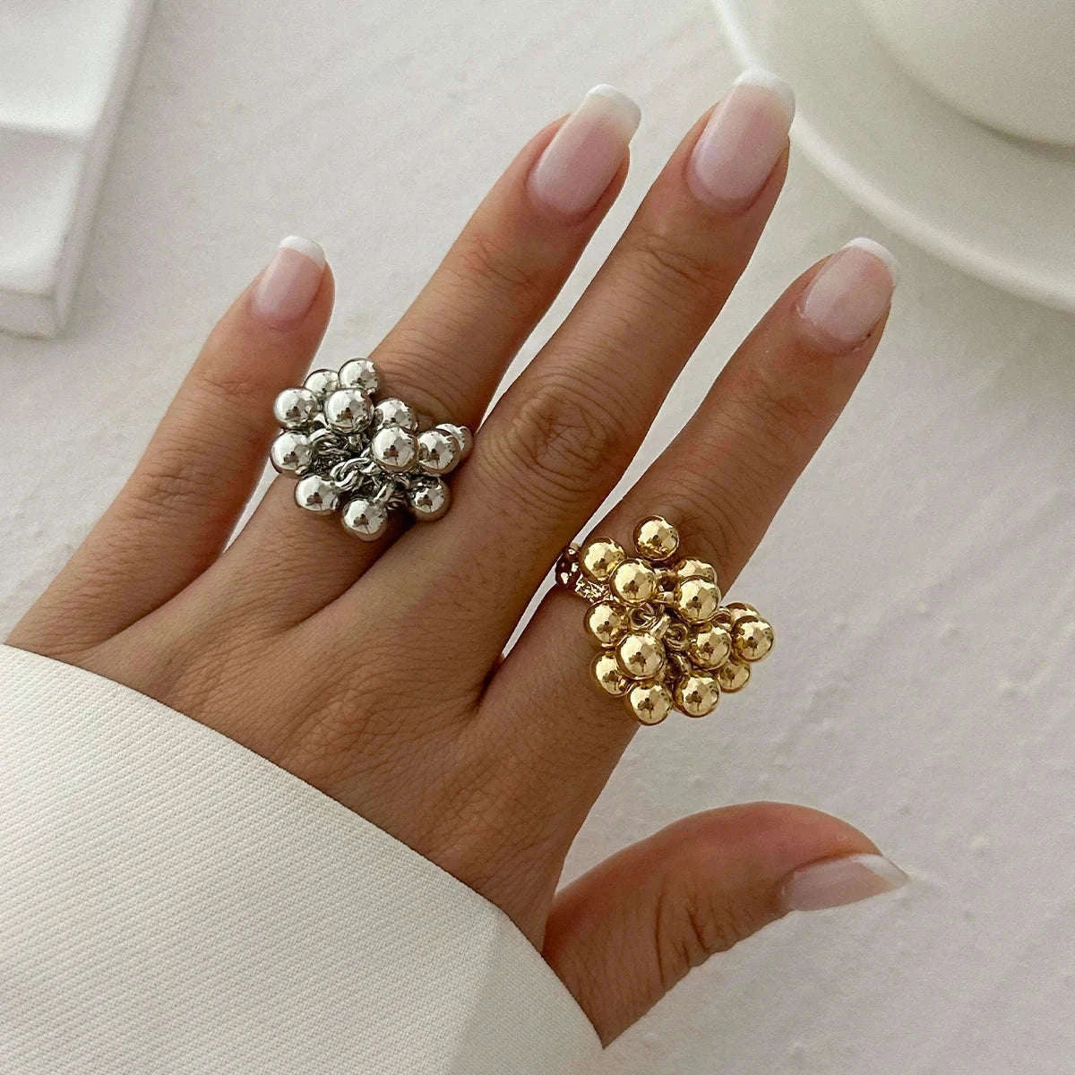 Irregular Metal Ball Ring with Adjustable Open Fit-Silver Color