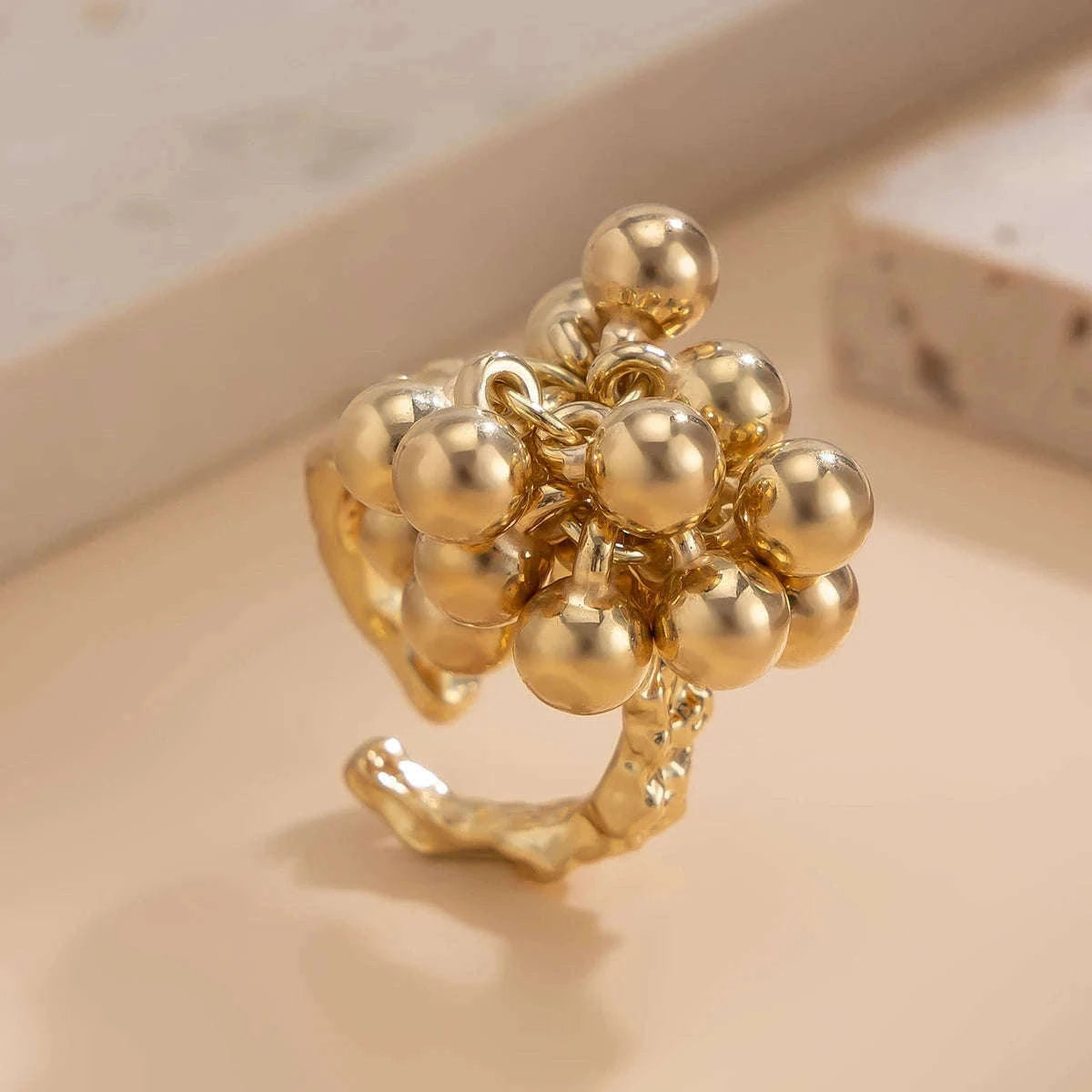 Irregular Metal Ball Ring with Adjustable Open Fit-Silver Color