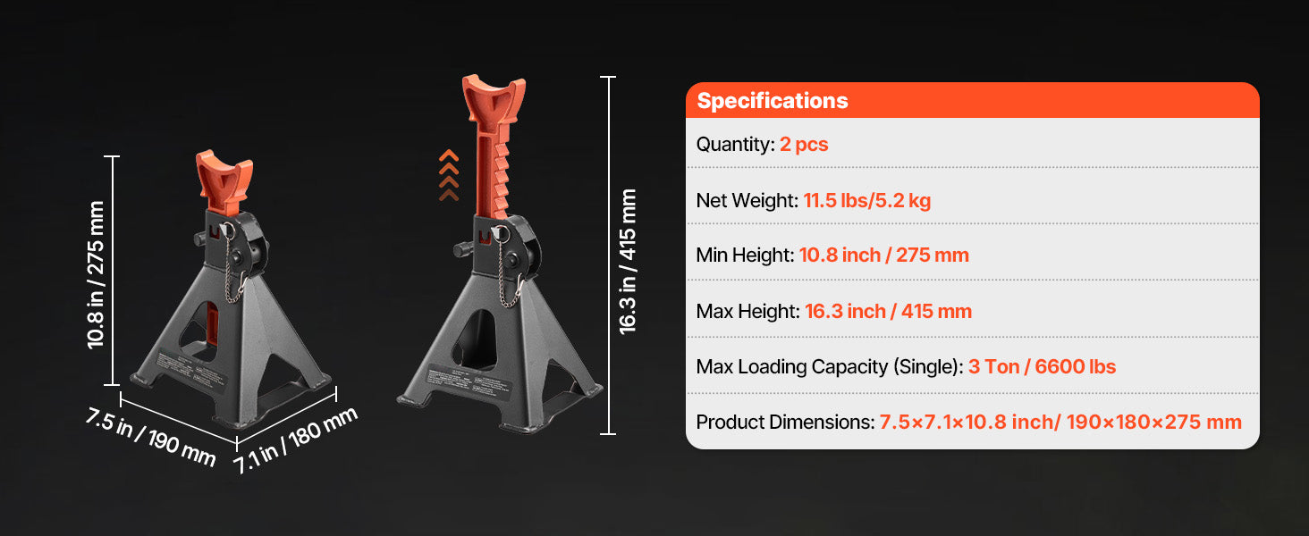 Heavy Duty Steel Jack Stands 3 Ton / 6 Ton with Locking