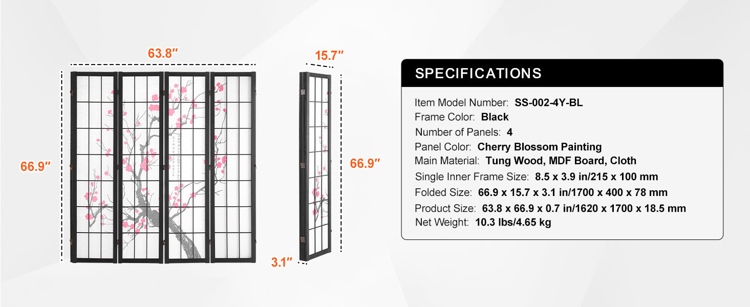 Japanese Wooden Folding Room Divider Privacy Screen Panels
