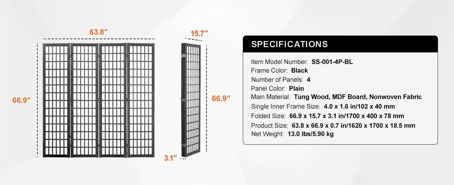 Japanese Wooden Folding Room Divider Privacy Screen Panels-3Panel Solid Color / United States