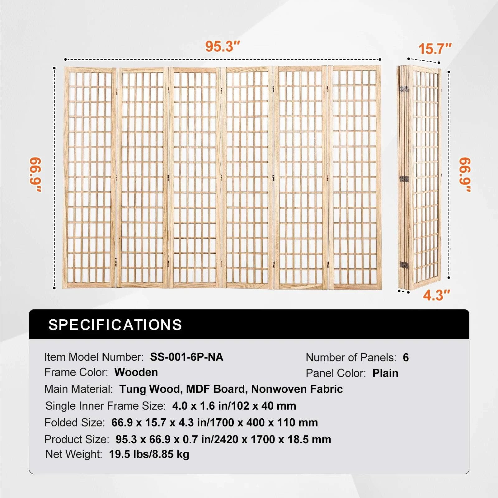 Japanese Wooden Folding Room Divider Privacy Screen Panels-3Panel Solid Color / United States