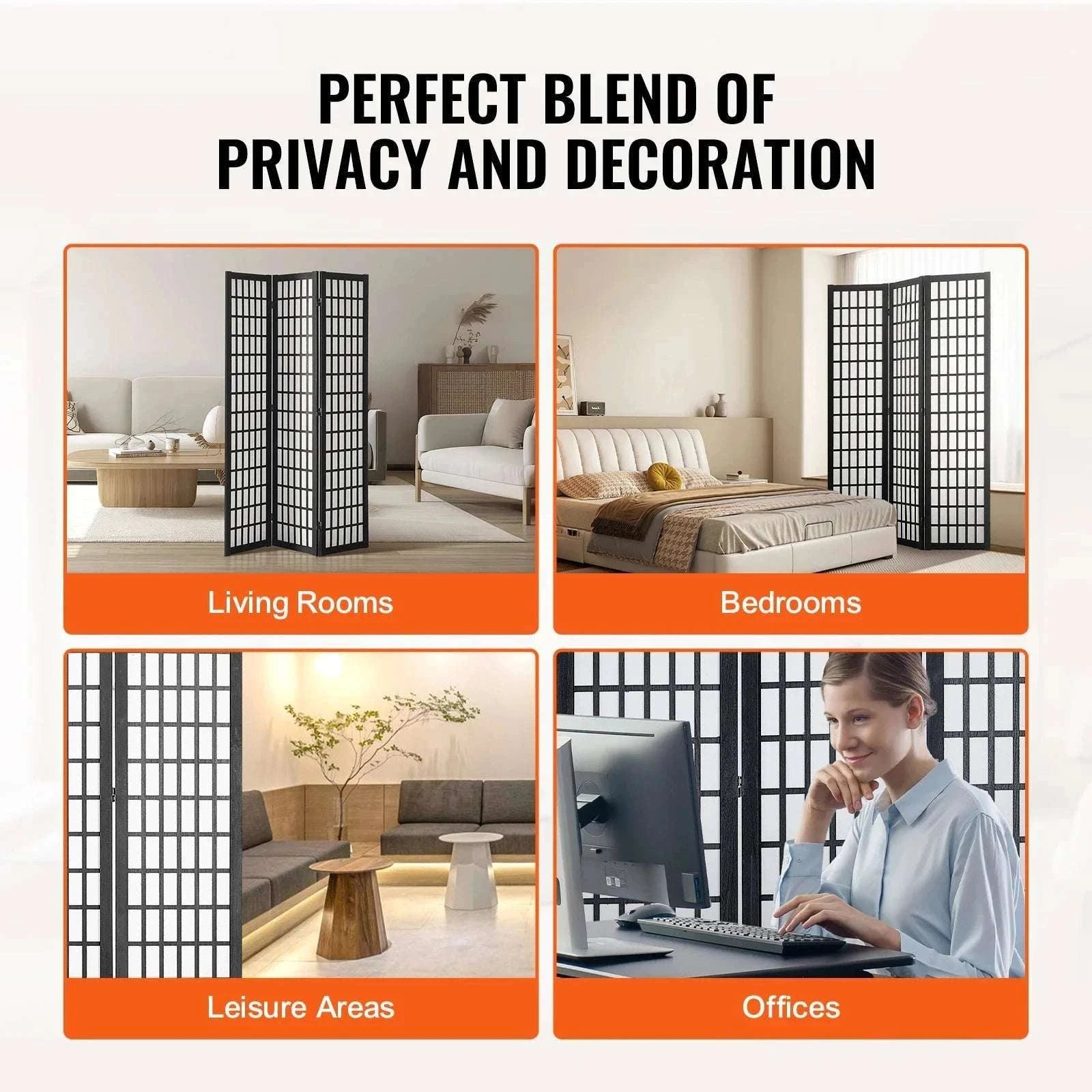 Japanese Wooden Folding Room Divider Privacy Screen Panels-3Panel Solid Color / United States