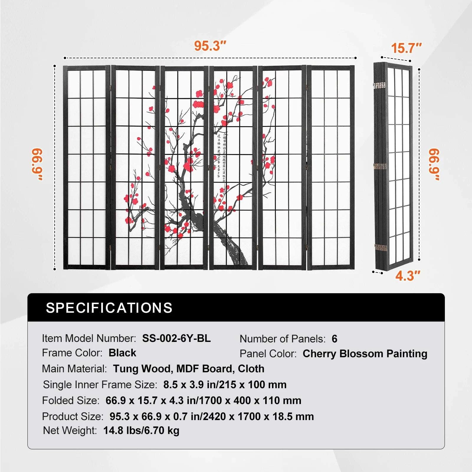 Japanese Wooden Folding Room Divider Privacy Screen Panels-3Panel Solid Color / United States