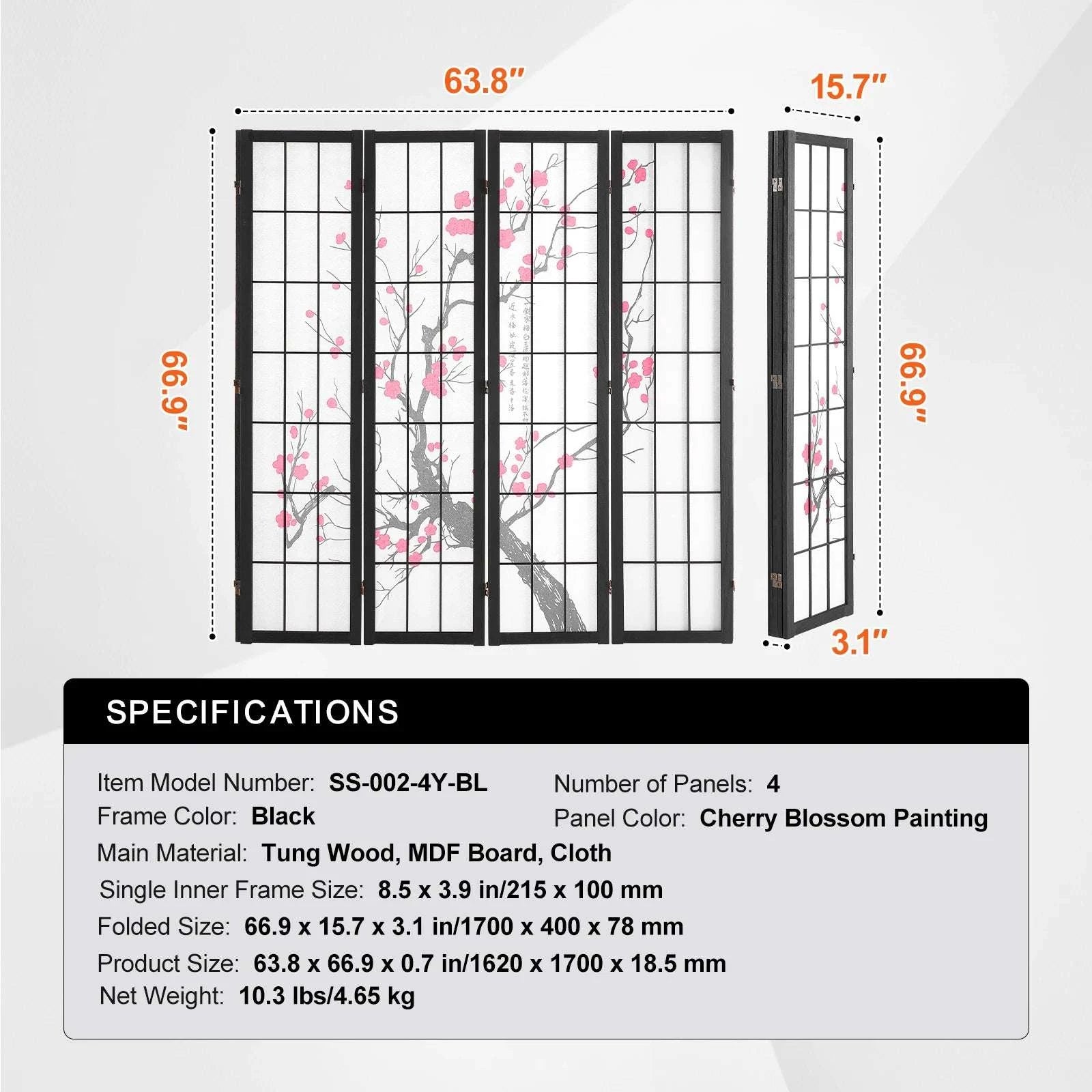 Japanese Wooden Folding Room Divider Privacy Screen Panels-3Panel Solid Color / United States