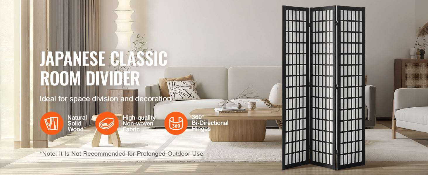 Japanese Wooden Folding Room Divider Privacy Screen Panels-3Panel Solid Color / United States