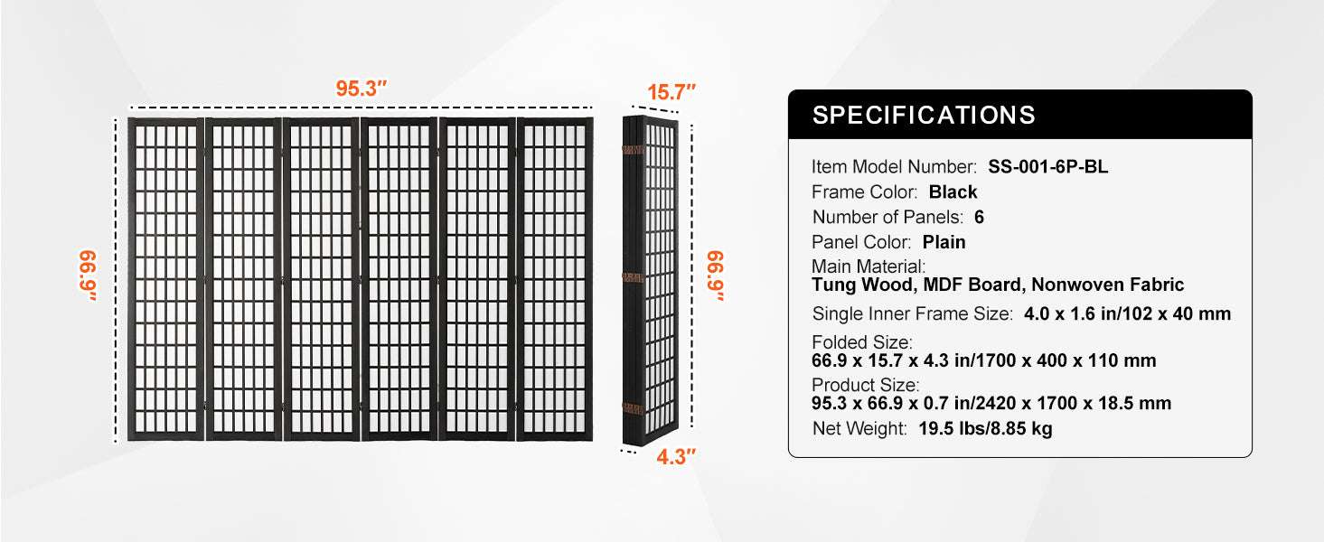 Japanese Wooden Folding Room Divider Privacy Screen Panels-3Panel Solid Color / United States